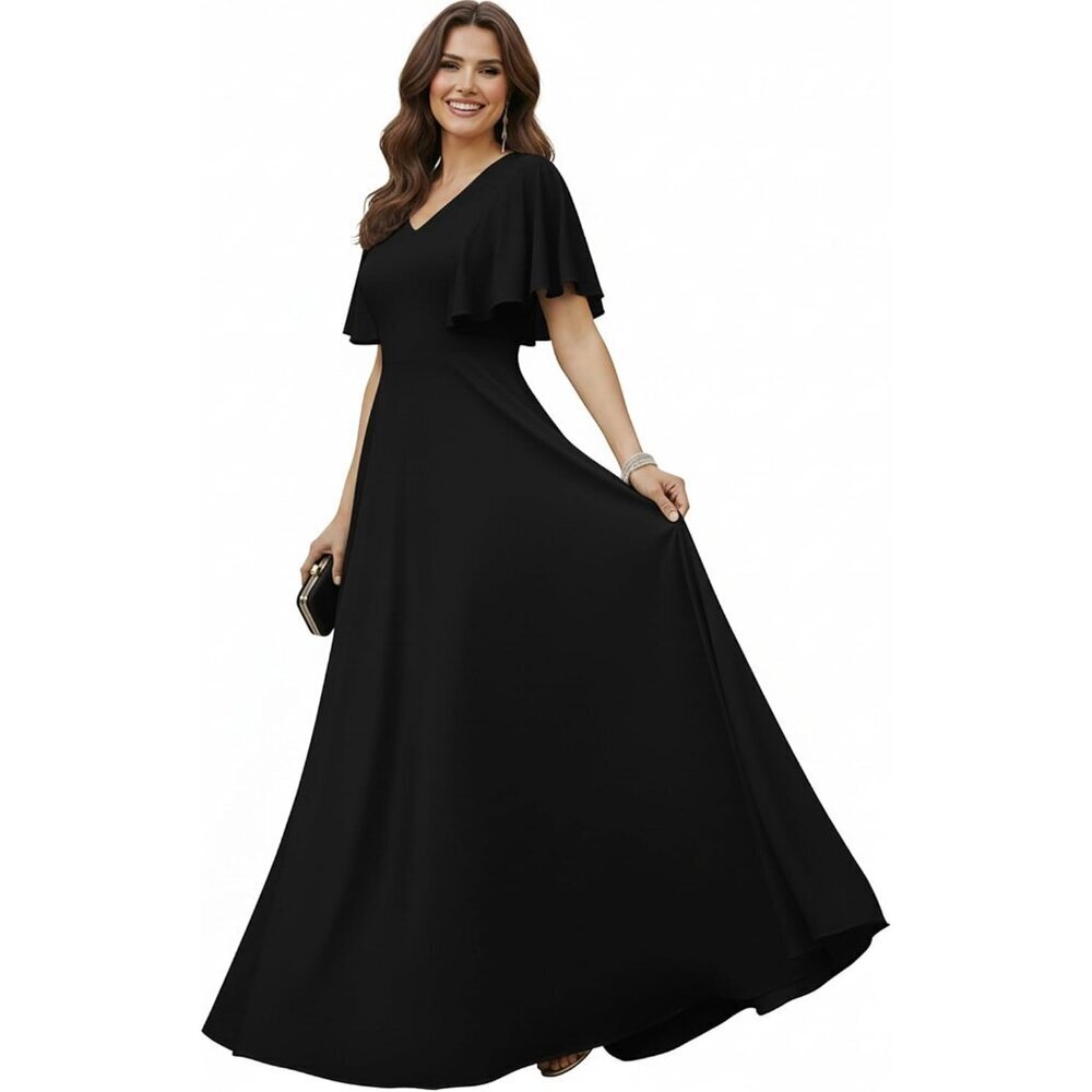 Women's Black Maxi Dress Elegant Evening Bridesmaid Formal Wear